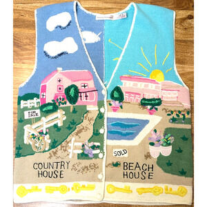 Women's Novelty Country & Beach House Knit Vest - Pink/Blue